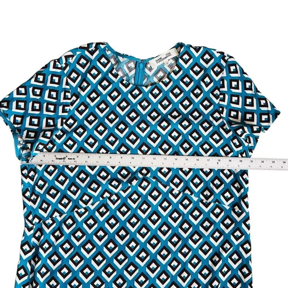 Diane Von Furstenberg Women’s Sz L Blue Geometric Print Carlotta Mini Dress - Picture 11 of 13